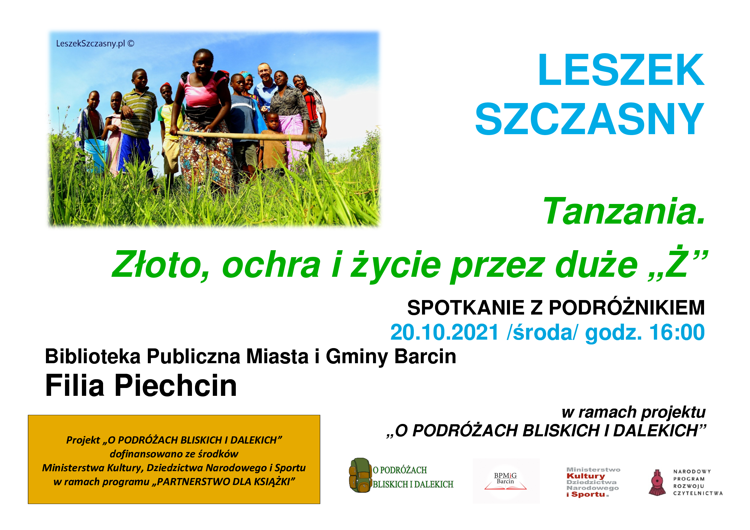 Plakat dotyczący spotkania z Leszkiem Szczasnym
