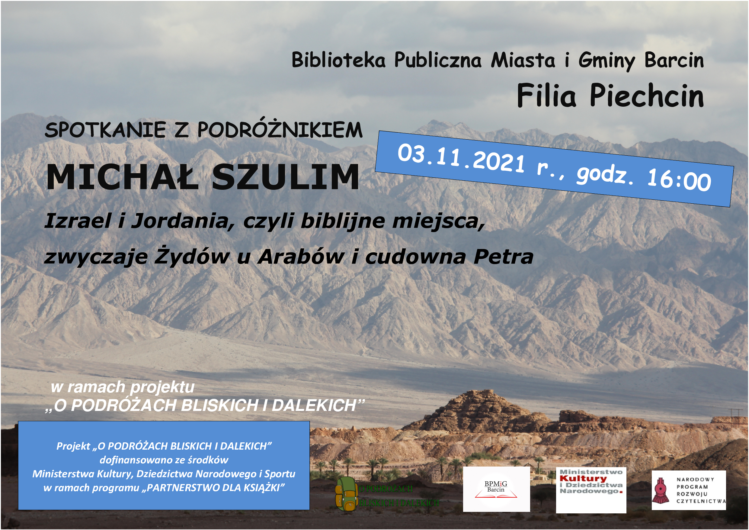 Plakat dotyczący spotkania z Michałem Szulimem