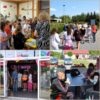 połączeni 4 zdjęć, prawy górny róg przedstawia grupę dzieci idącą po chodniku, lewy górny róg pokazuje dzieci zebrane wokół bibliotekarki w bibliotece, lewy dolny pokauje dzieci i nauczycielkę w kolejce do kasy w lodziarni, prawy dolny pokazuje dzieci jedzące lody przy stoliku