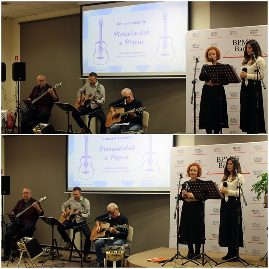 Połączenie 2 zdjęć pokazujących występujący zespół.